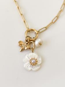 Collier fleur nacre doré du Live