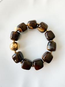 Bracelet perles marron doré