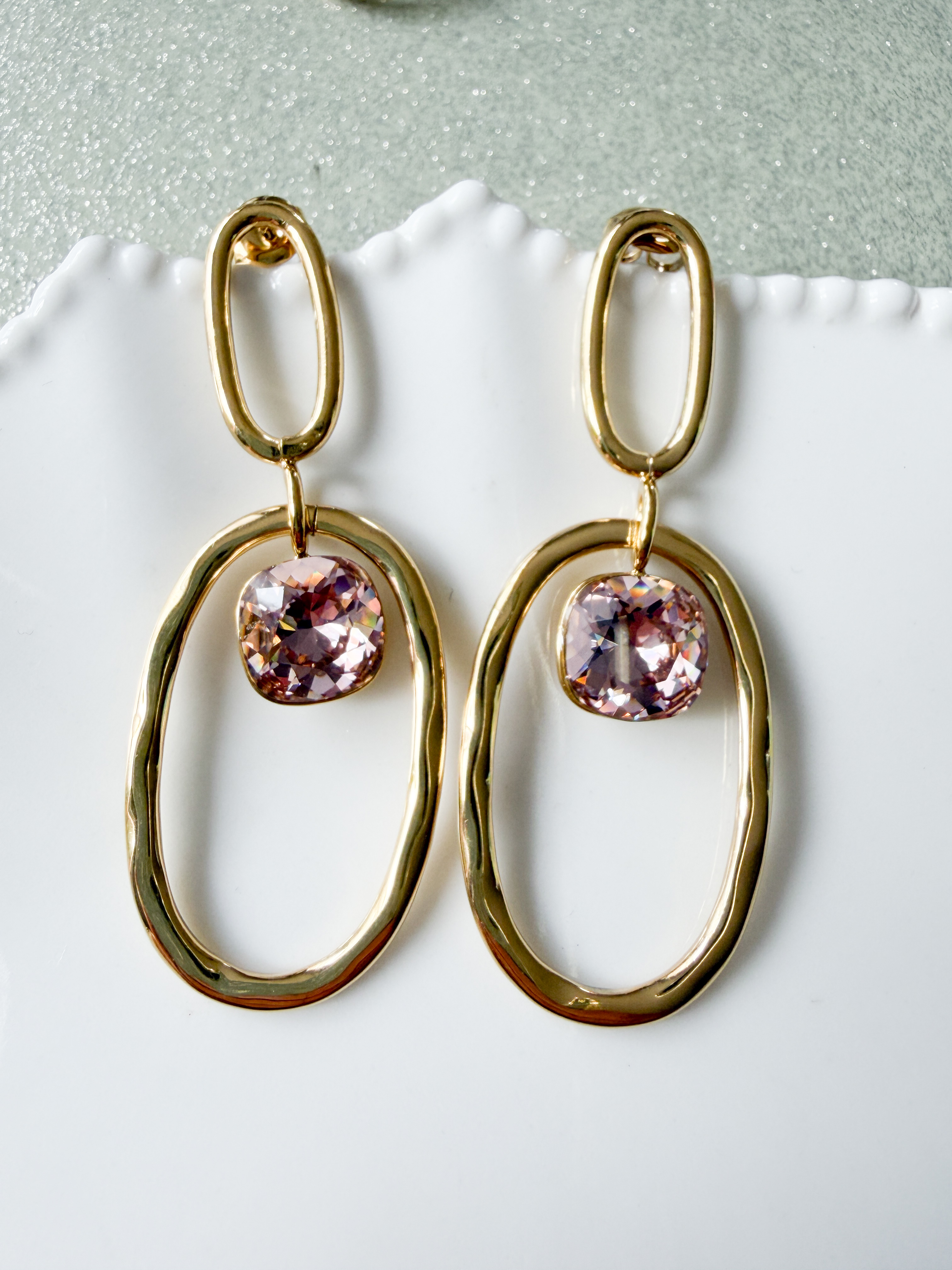 Boucles cristal longues rose doré