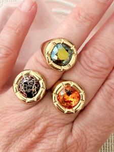 Bague cristal carré tacheté doré