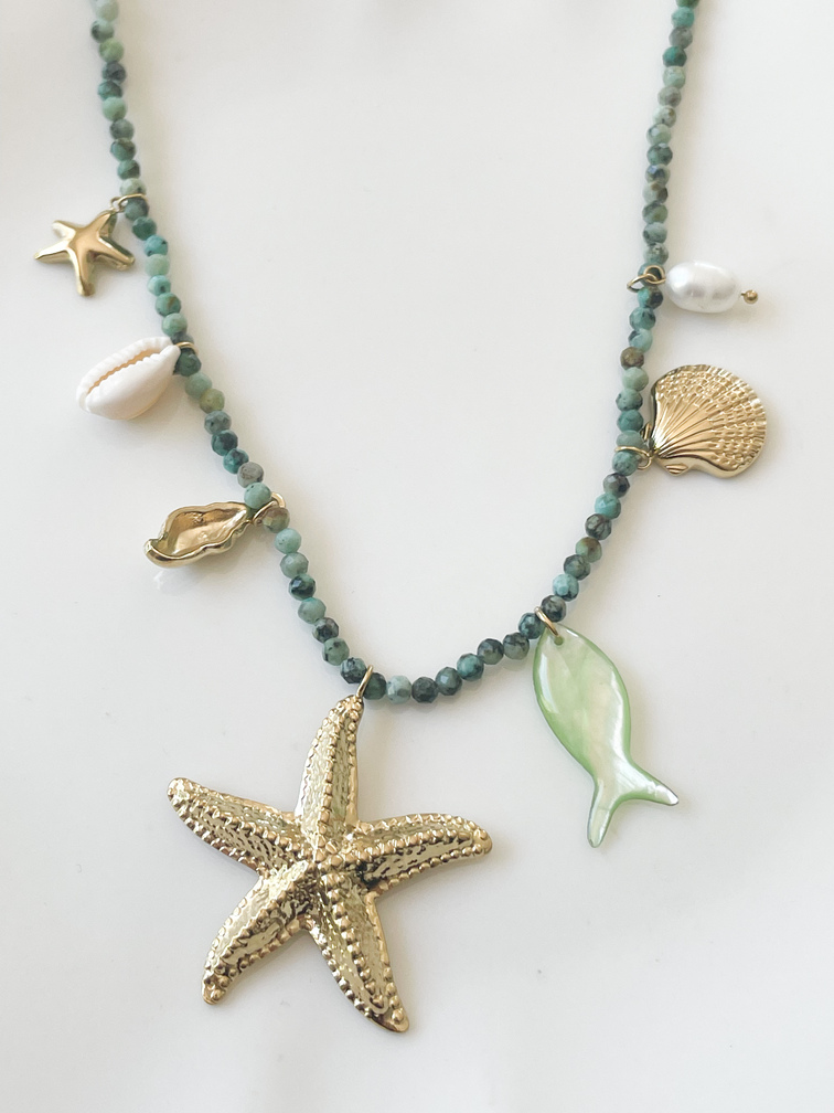 collier étoile de mer kaki doré