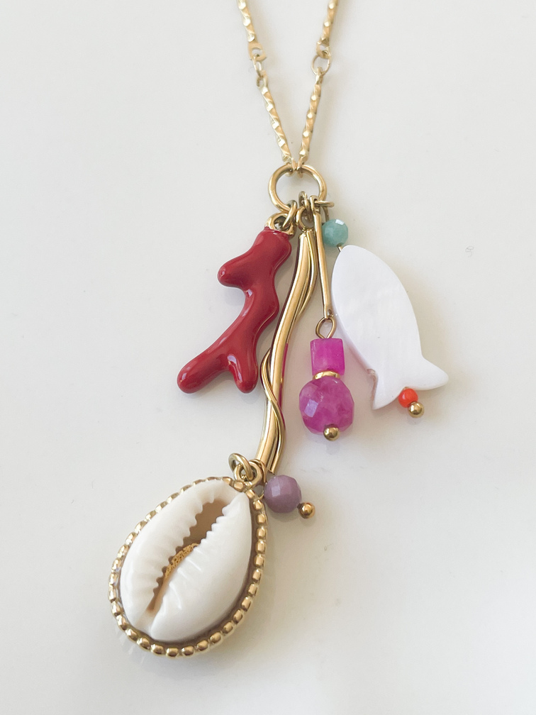 collier sautoir corail doré
