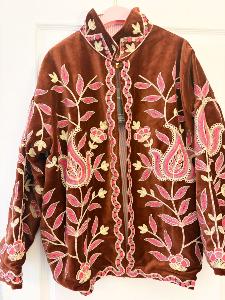 Veste brodée marron rose taille unique