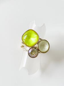 bague cristal fluo jaune doré