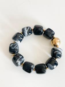 Bracelet perles noir doré
