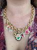 Collier breloques fleurs brodées n2 doré