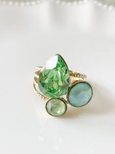 Bague cristal goutte vert doré