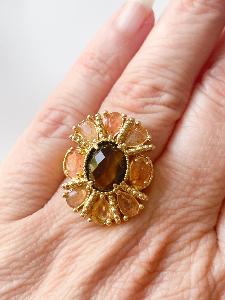 Bague pierre oeil de tigre tourmaline doré