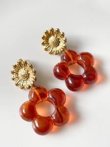 boucles fleurs marron doré