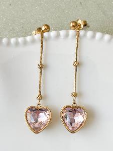 Boucles cristal coeur rose long doré
