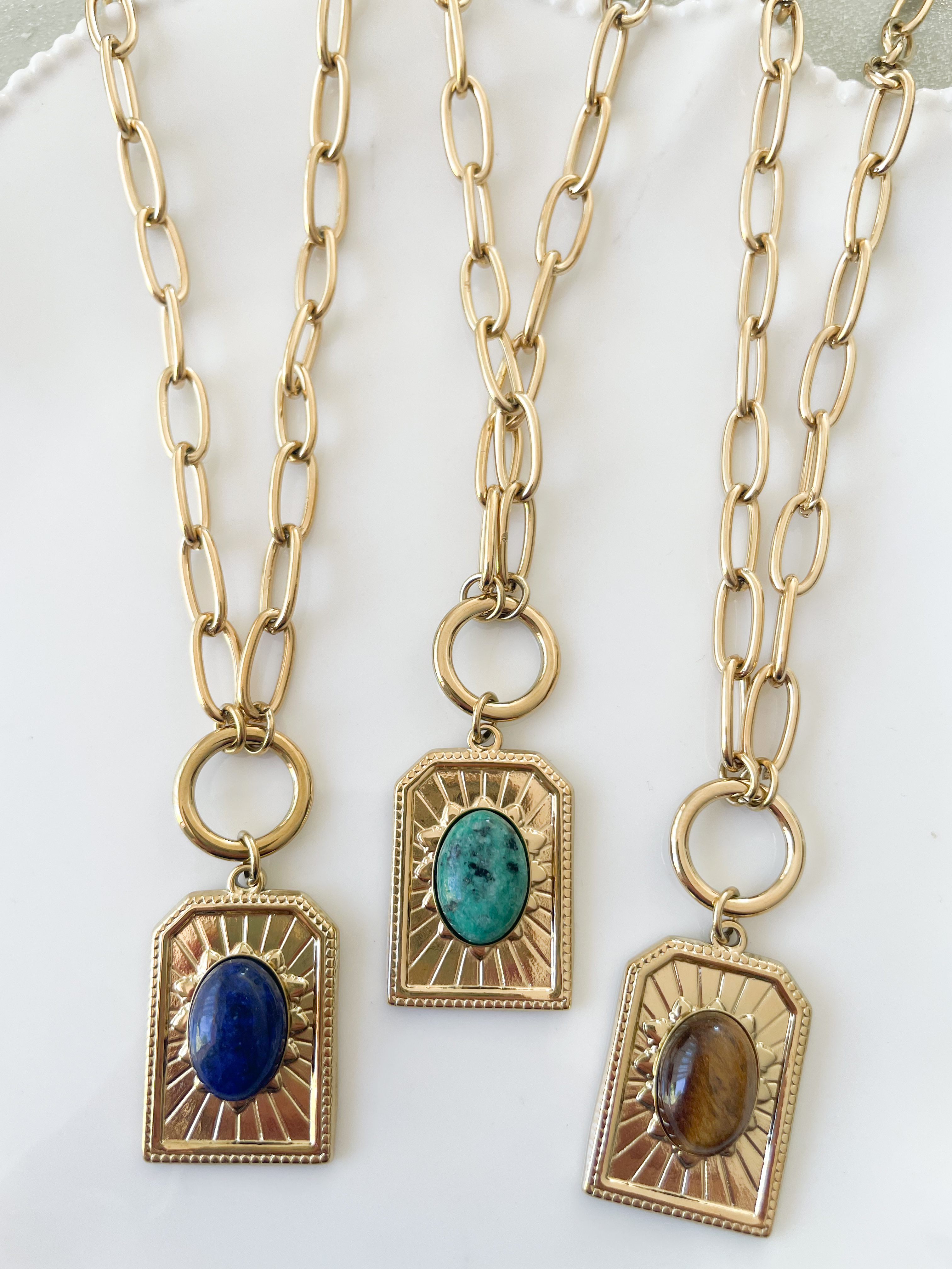 Collier Pablo bleu turquoise doré