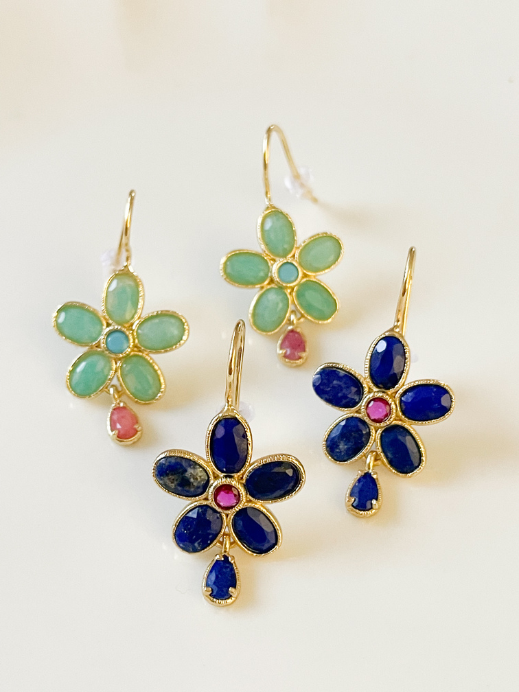 boucles pierres Jill turquoise doré