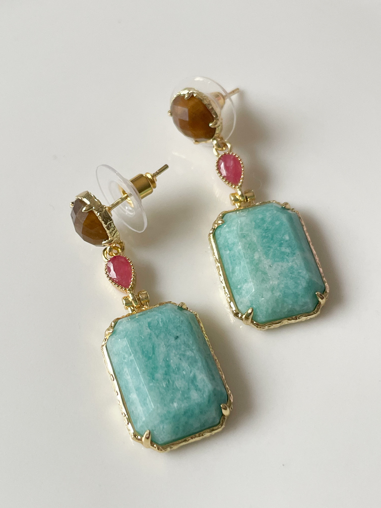 Boucles pierres Diana Amazonite doré
