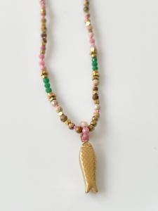 collier poisson rose vert doré