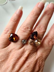 Bague cristal duo marron doré