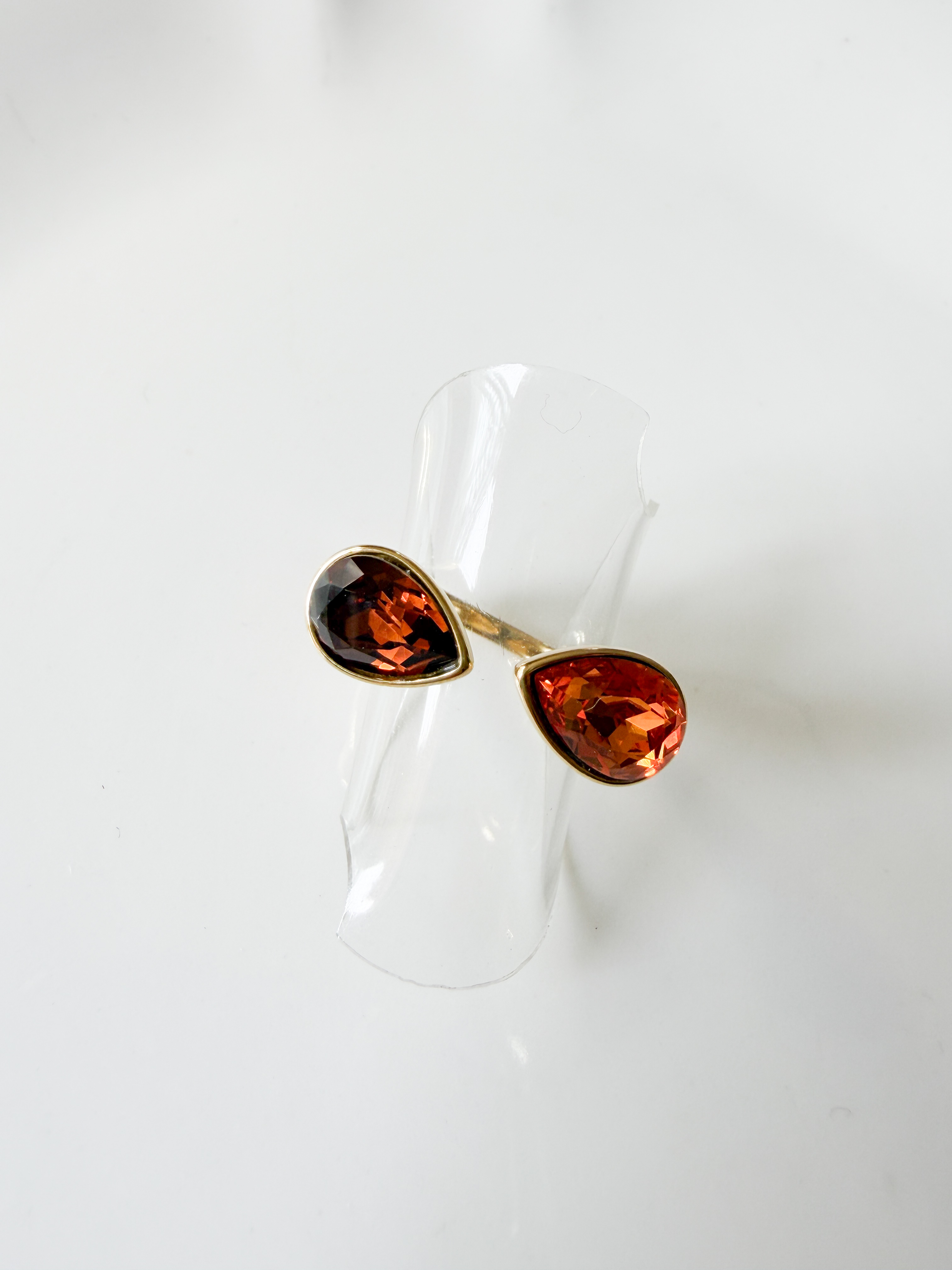 Bague cristal 2 gouttes marron miel doré