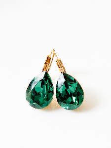 Boucles cristal goutte vert profond doré