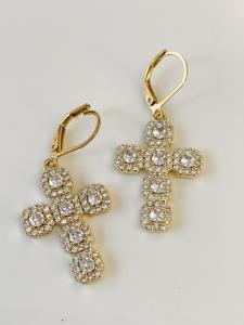 Boucles Croix Bellem blanc doré