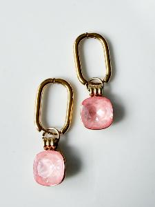 Boucles cristal créoles rectangle rose doré