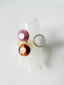 Bague cristal trio rose marron doré