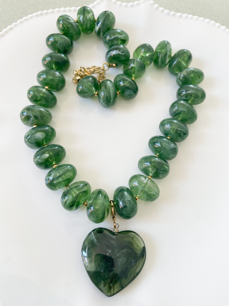 Collier Tissa coeur vert doré