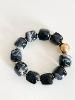 Bracelet perles noir doré