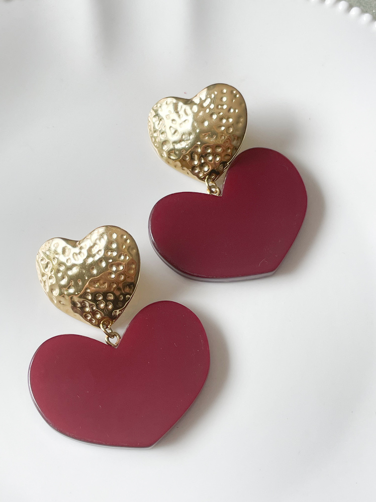 Boucles Ambre coeur bordeaux doré