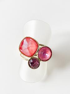 Bague cristal corail doré