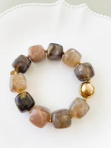 Bracelet perles duo marron 2 tons doré