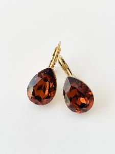 Boucles Cristal goutte marron doré