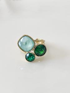 Bague cristal turquoise vert sapin doré