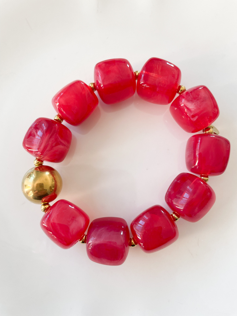 Bracelet perles rose framboise doré