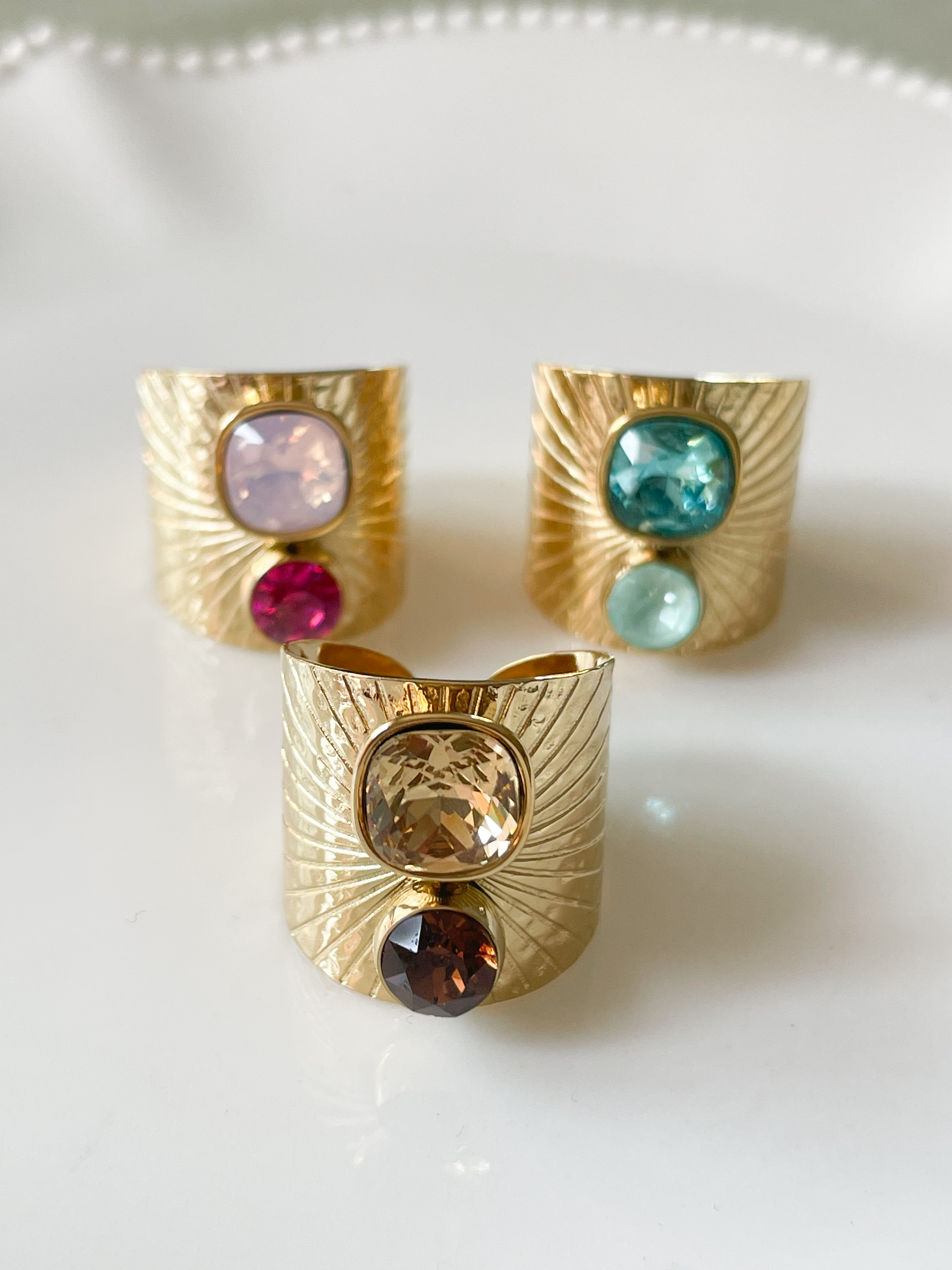 Bague cristal large rose doré