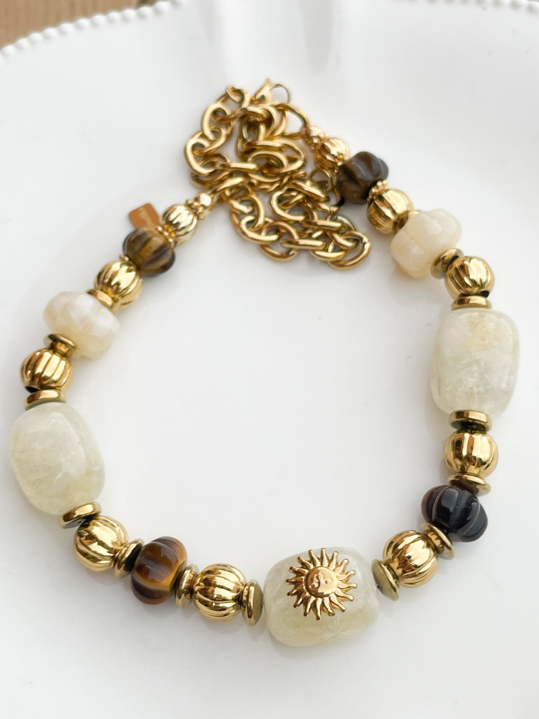 Collier Soleil pierre doré