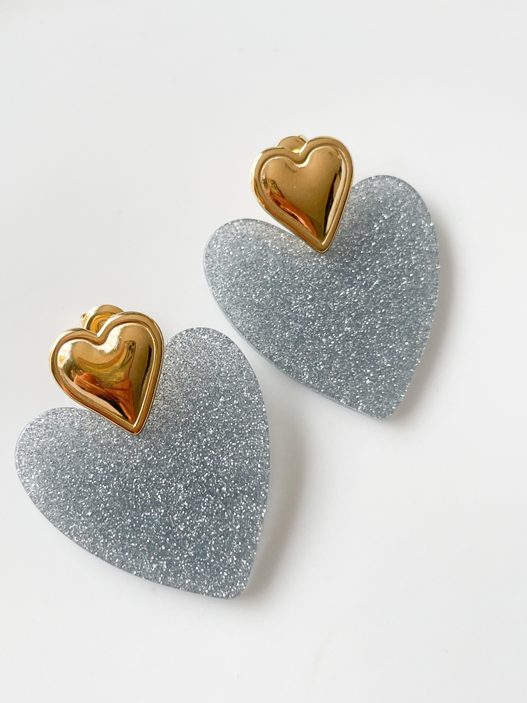 Boucles coeur paillettes argenté doré