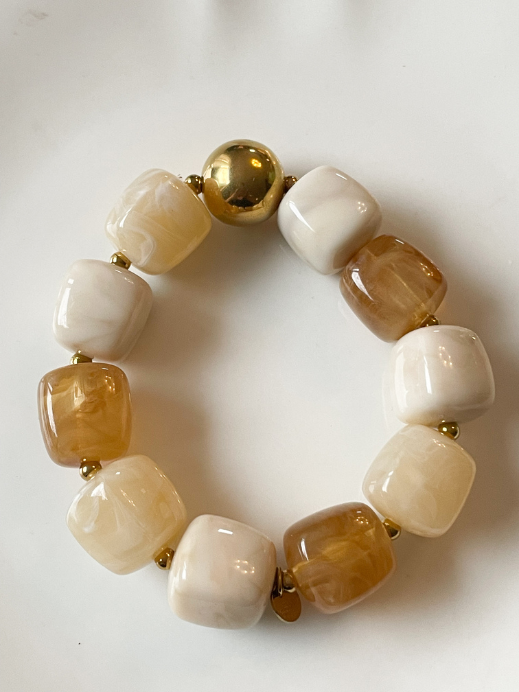 Bracelet perles duo crème miel doré