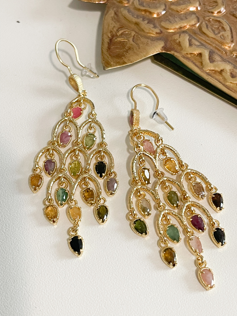 Boucles chandelier pierres doré