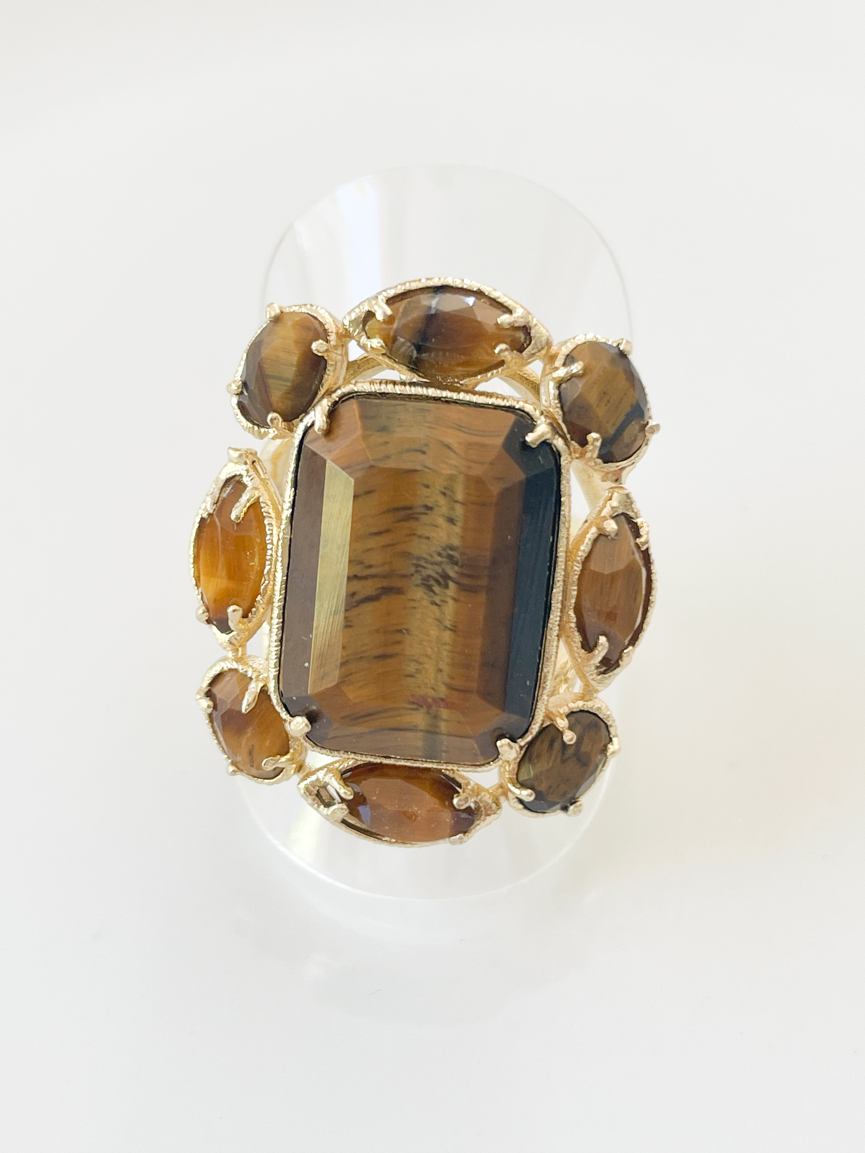 Bague pierre rectangle marron doré