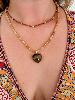 Collier pierres coeur beige marron doré