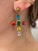 boucles croix bleu doré