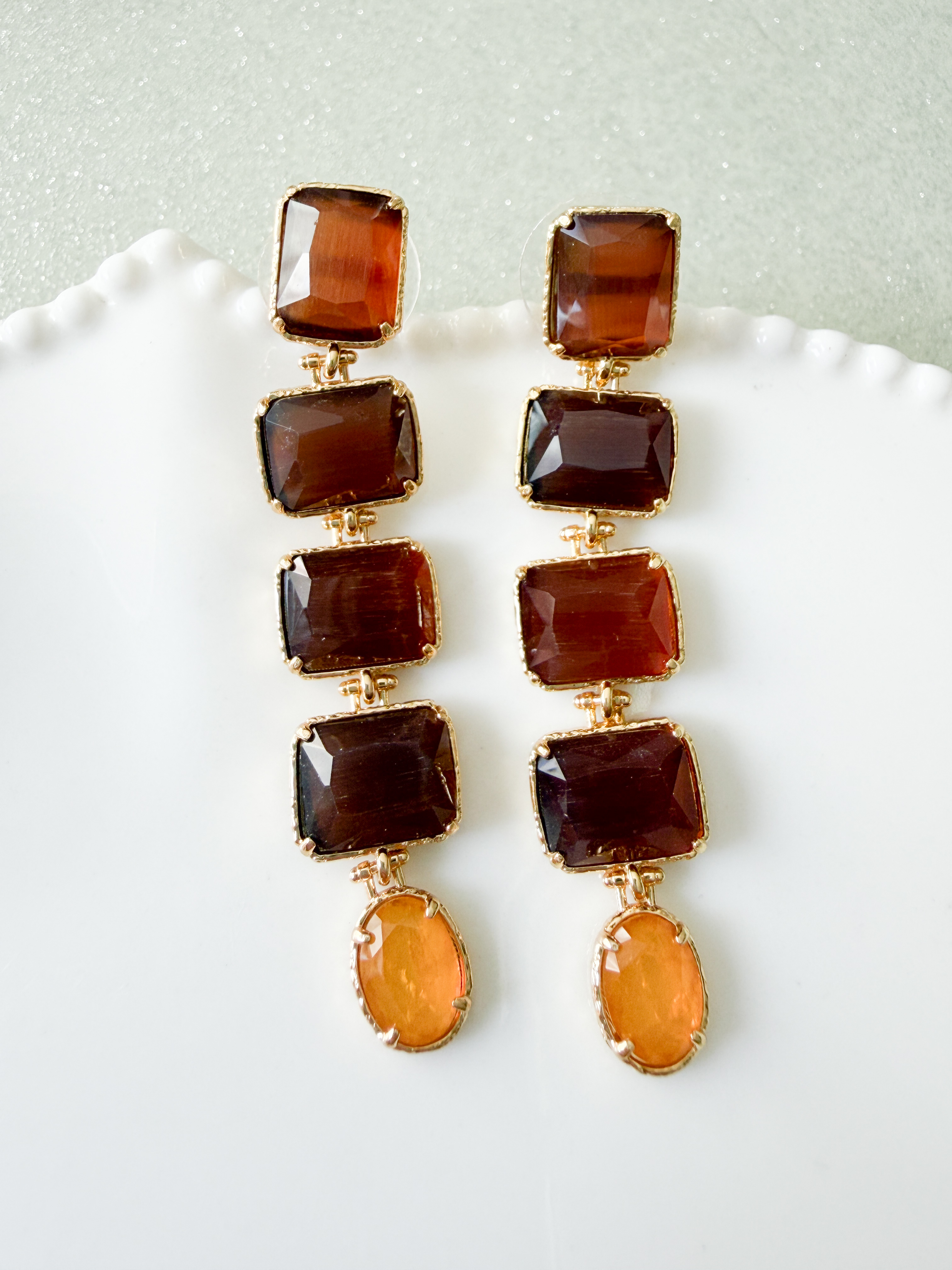 Boucles pierres Sol marron doré