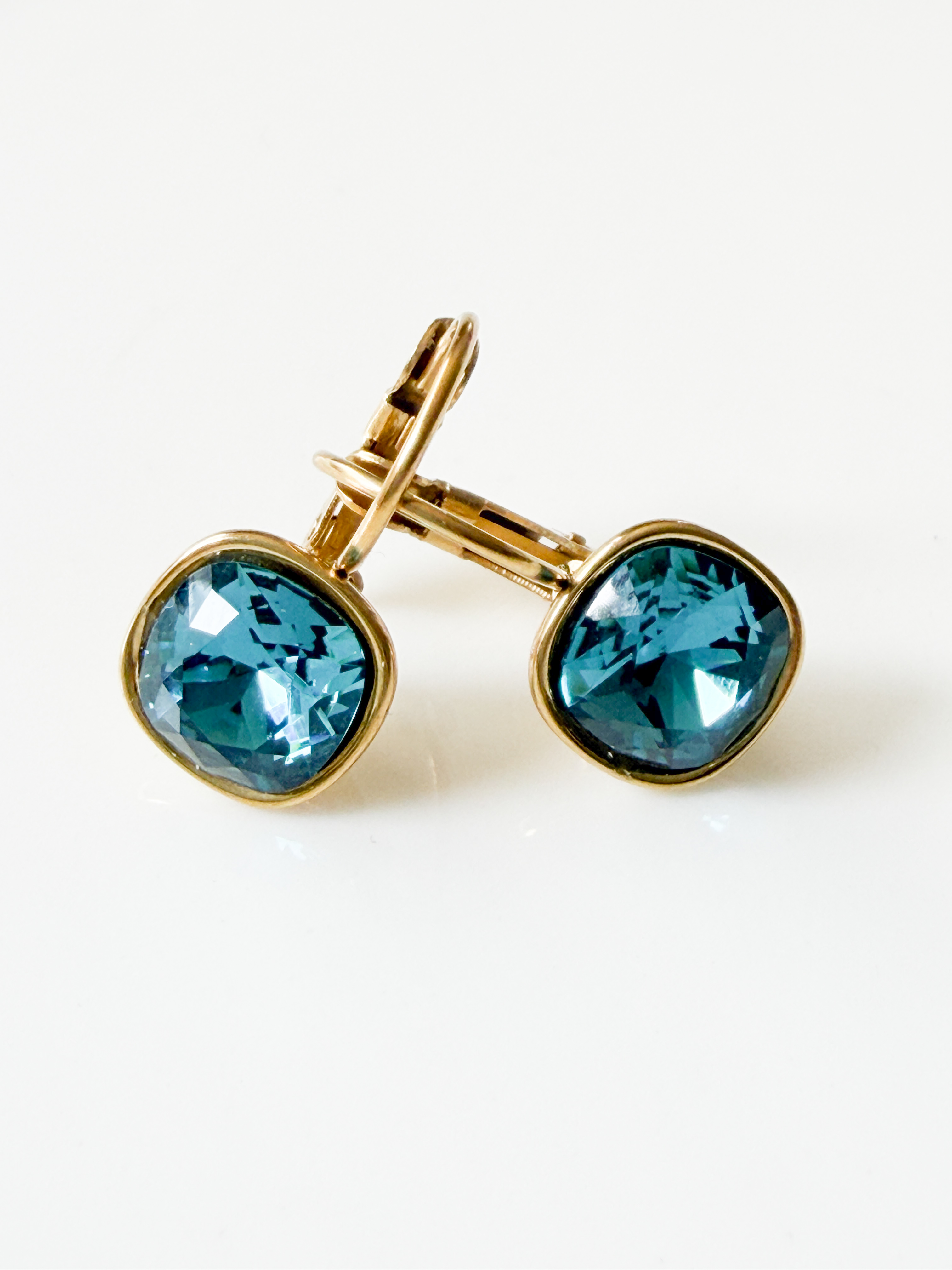 Boucles cristal BB bleu canard doré