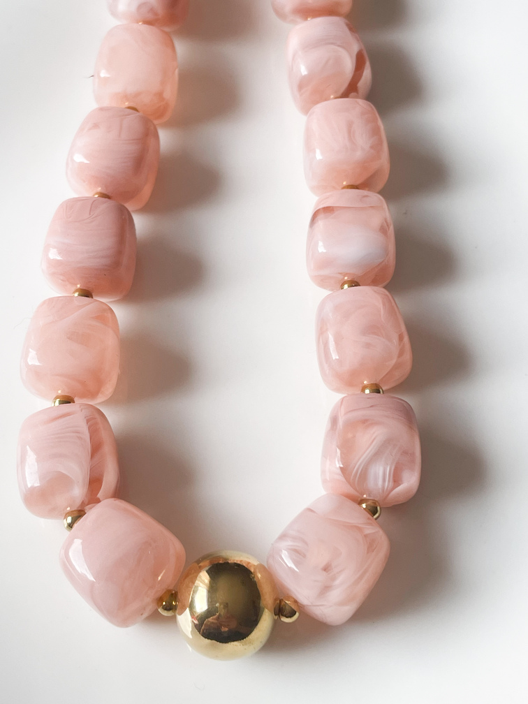 Collier perles rose clair doré