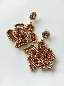 Boucles perles brodées Orchidée bronze