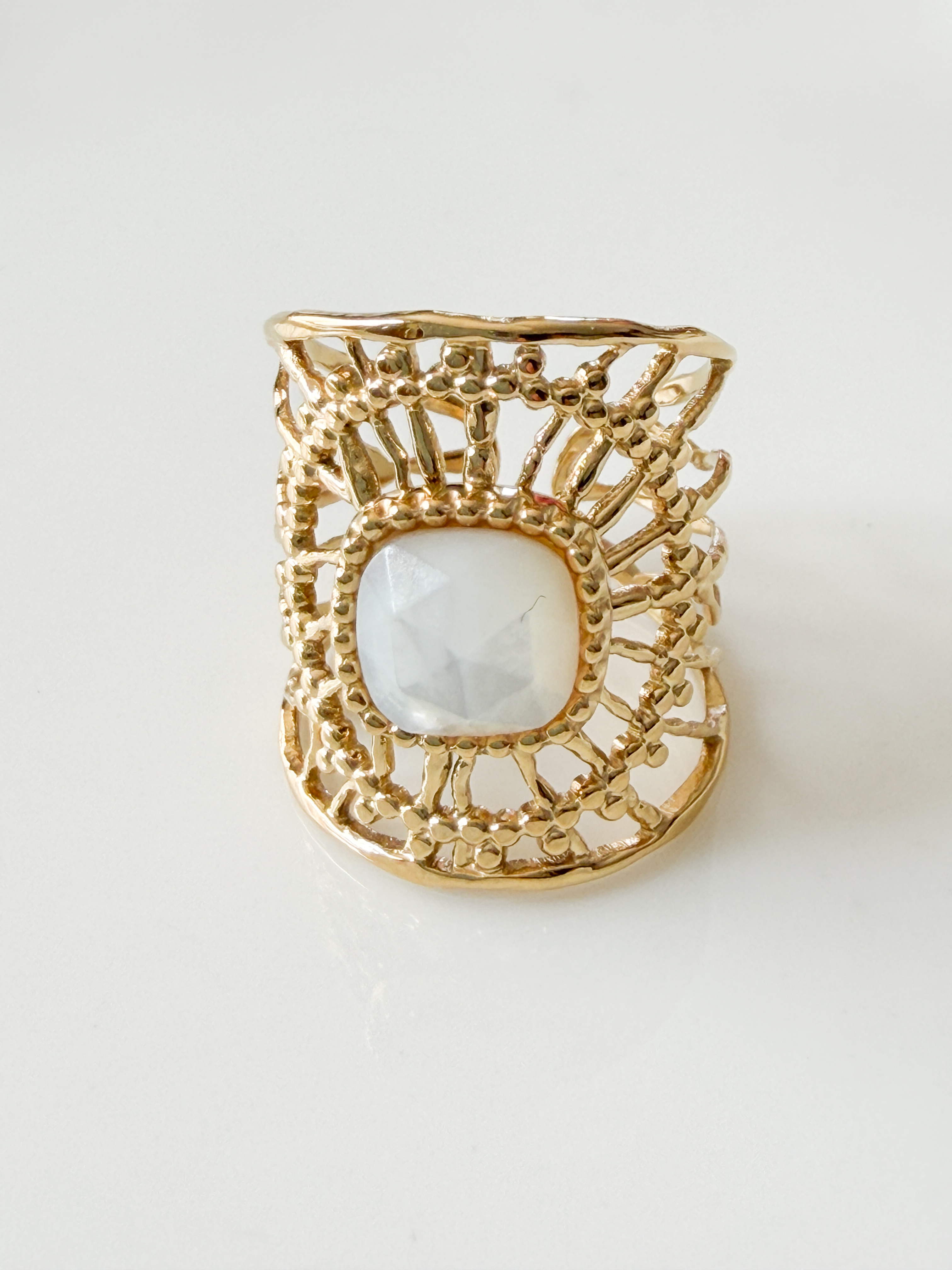 bague Inca blanc doré