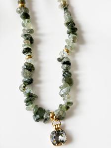 Collier cristal pierres kaki doré