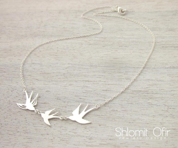 collier 3 oiseaux argenté de Shlomit Ofir