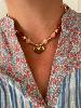 Collier coeur perles roses doré