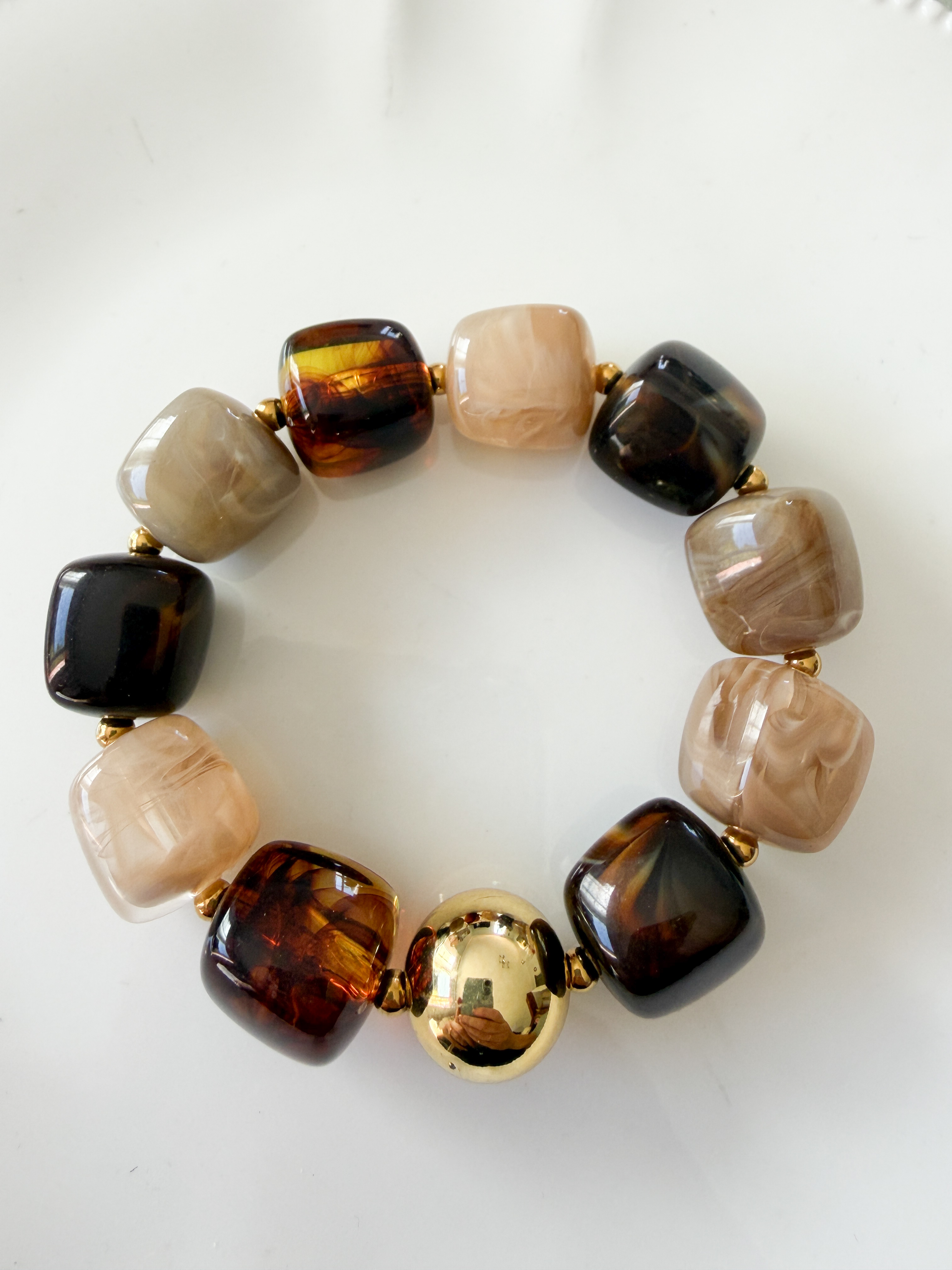 Bracelet perles beige multi doré
