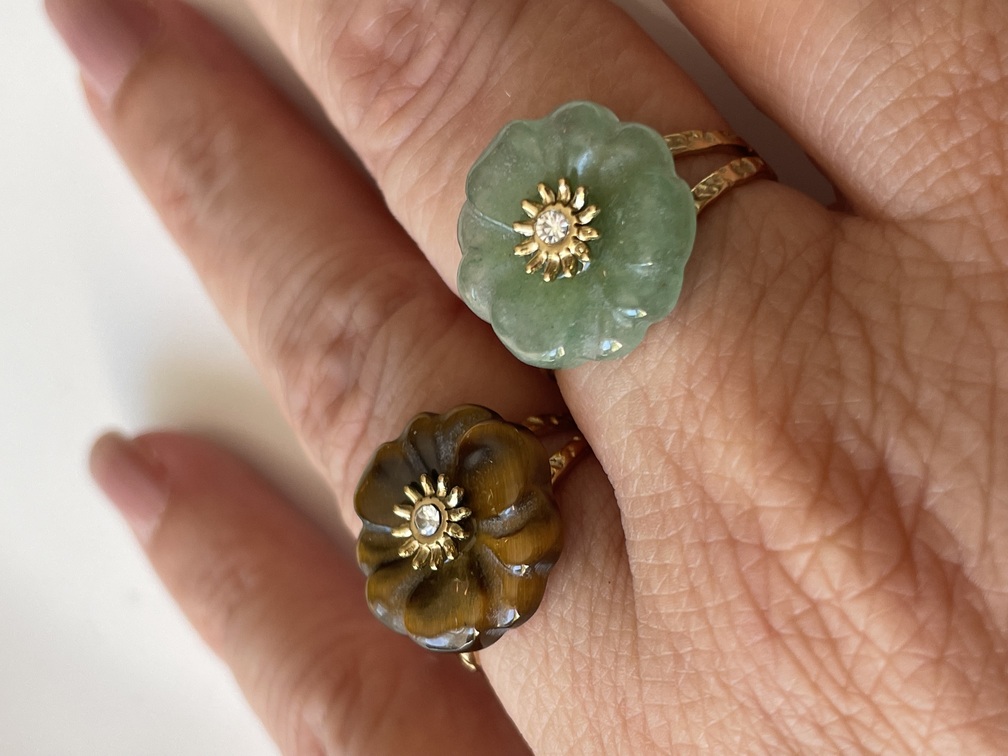 Bague fleur marron doré